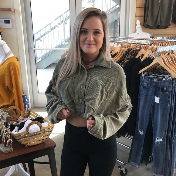 Olive Corduroy Cropped Jacket - Picture 5 of 5